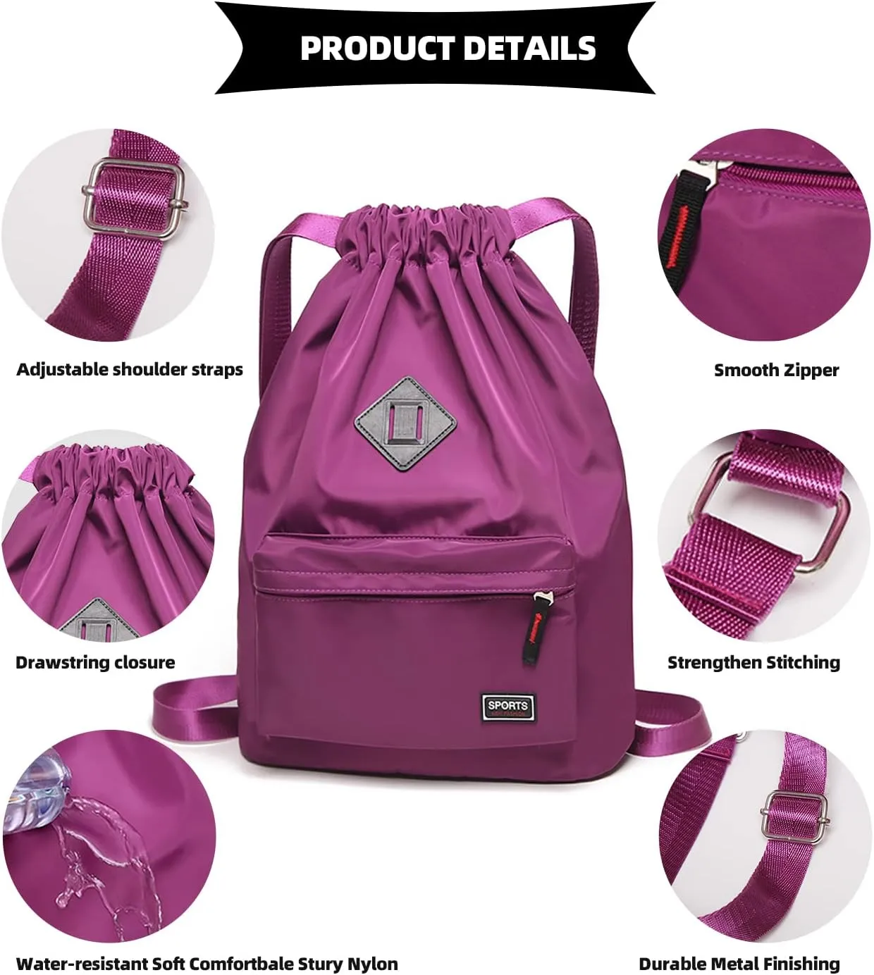 Peicees Waterproof Drawstring Sport Bag Lightweight Sackpack Backpack for Men and Women
