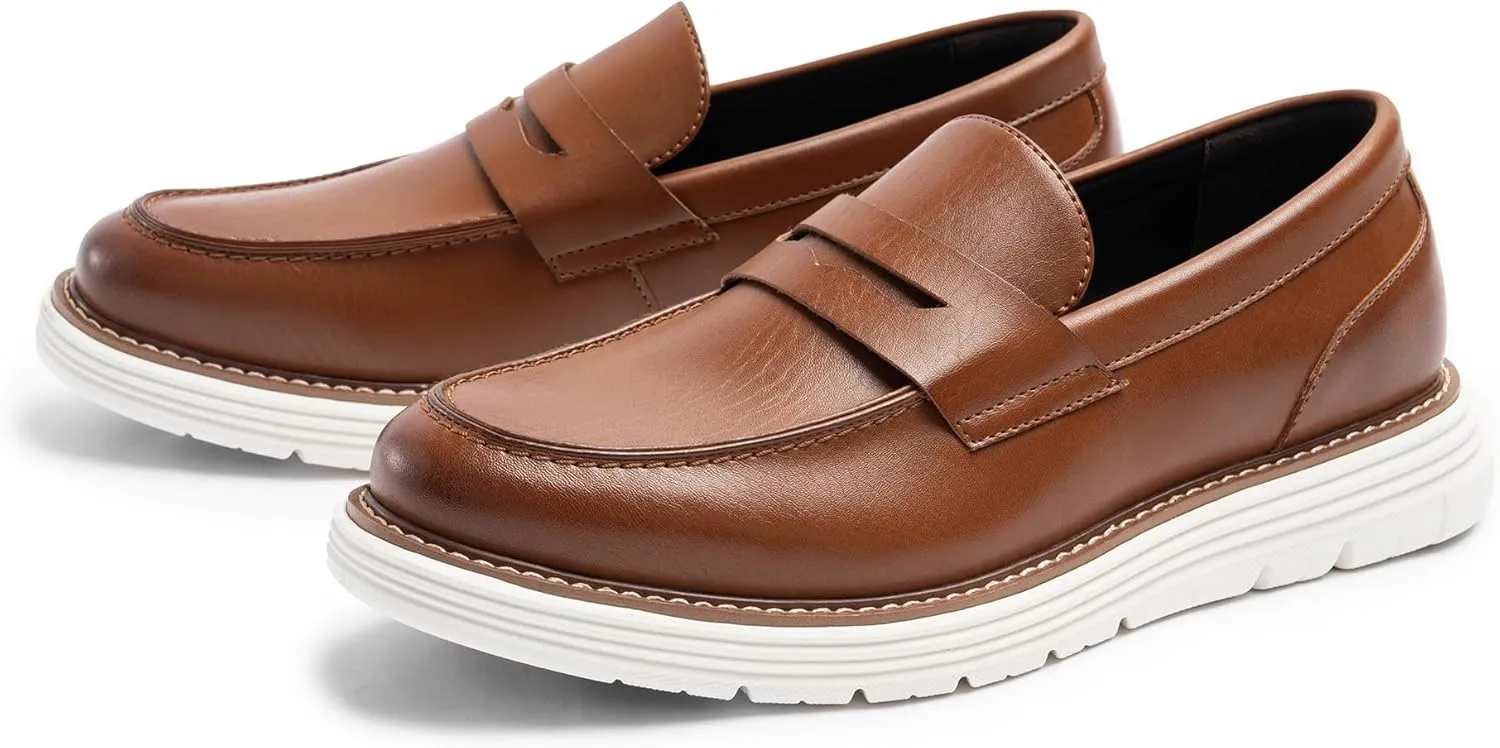 Penny Loafers for Men, Casual Mens Loafers, Slip On Dress Sneakers Men Shoes, PU Leather Shoes, Round Toe, Non Slip Rubber