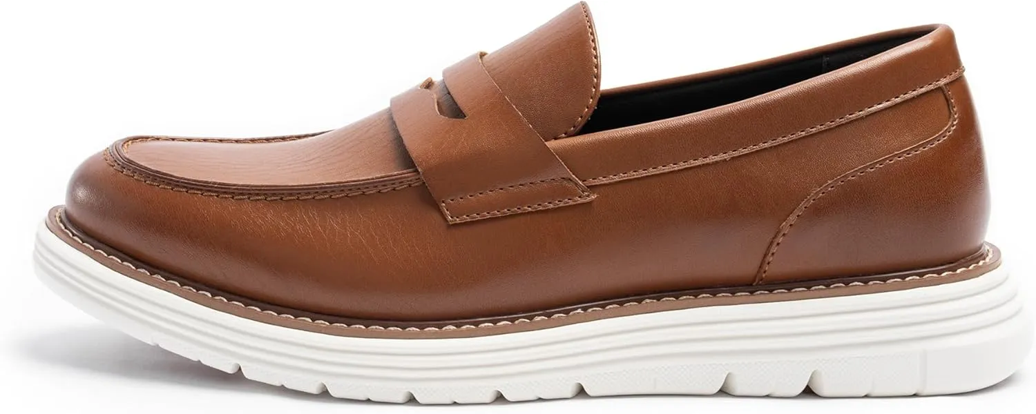 Penny Loafers for Men, Casual Mens Loafers, Slip On Dress Sneakers Men Shoes, PU Leather Shoes, Round Toe, Non Slip Rubber