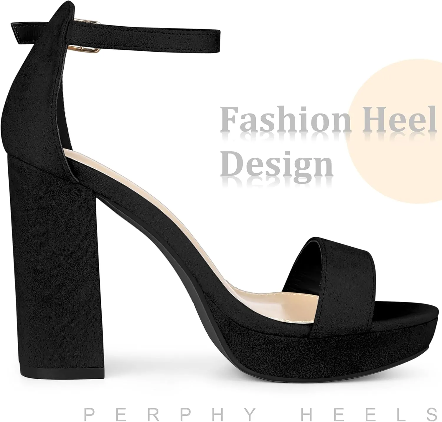 Perphy Platform High Heels Ankle Buckle Strap Chunky Heel Sandals for Women