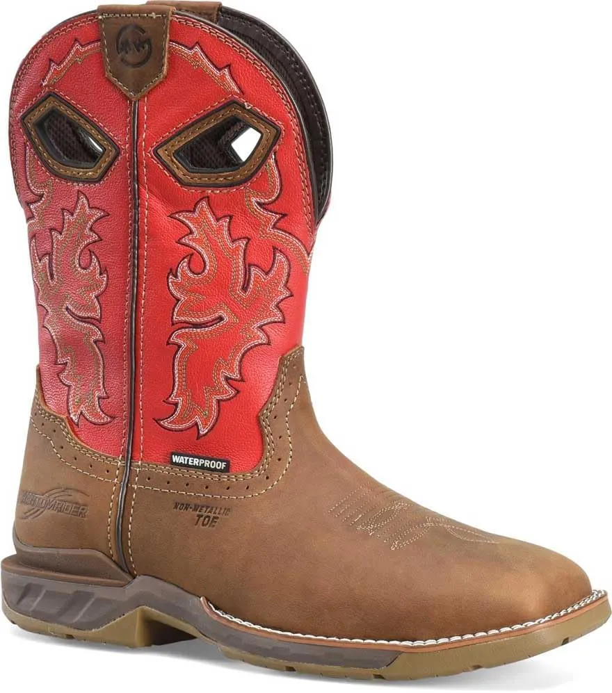 PHANTOM RIDER Henly 11” Waterproof Square Composite Toe Roper Boots for Men with Atlantic Real Leather Vamp and Goji Berry Red Leather Shaft, Red - 10.5 D