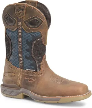PHANTOM RIDER Women's Watcher 10” Waterproof Wide Square Composite Toe Roper Boots with Thomas Brown Leather and Blue Textile and TPU Quarter