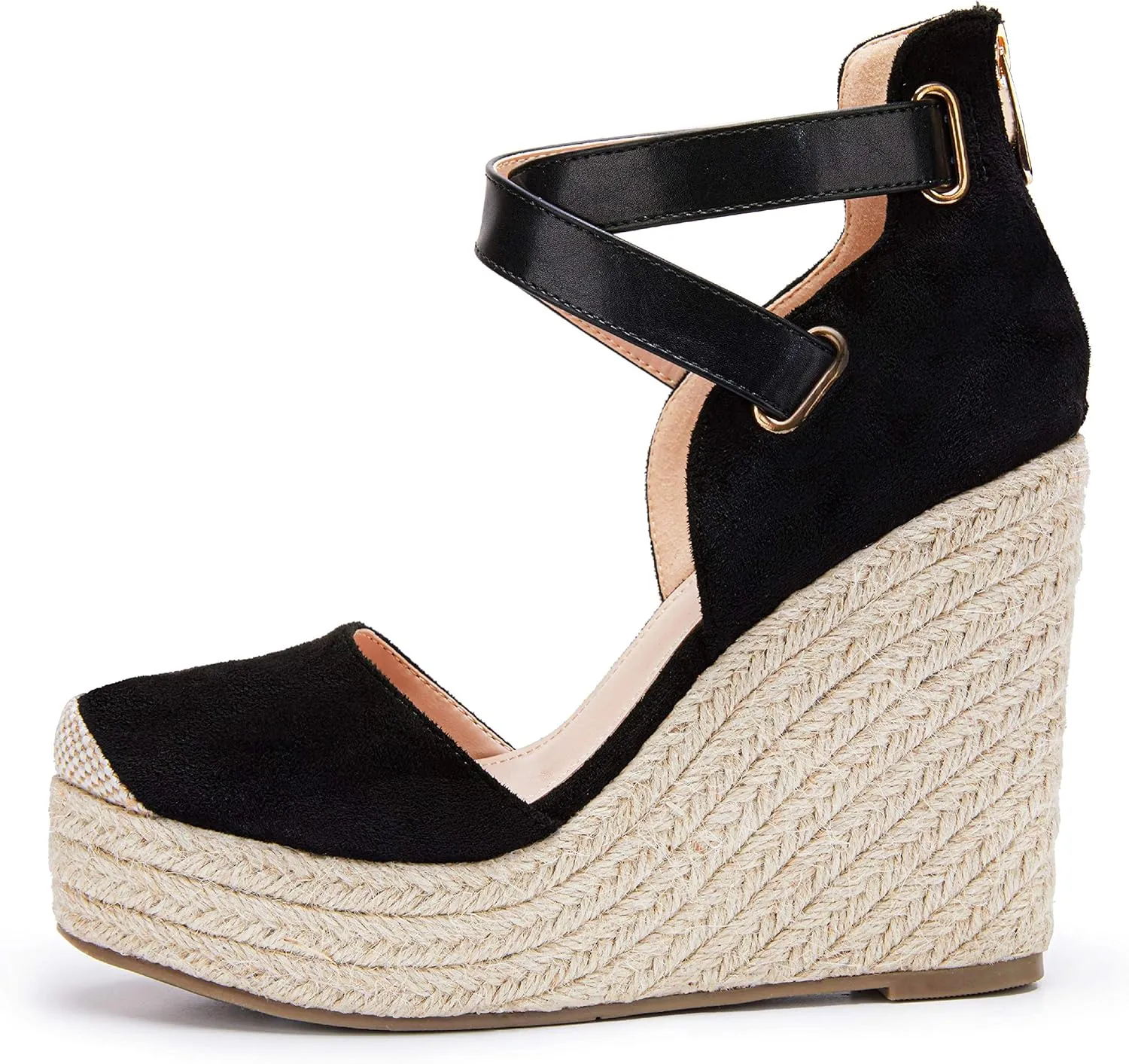 PiePieBuy Womens Wedge Espadrille Ankle Strap Closed Cap Toe Platform Heeled Sandals