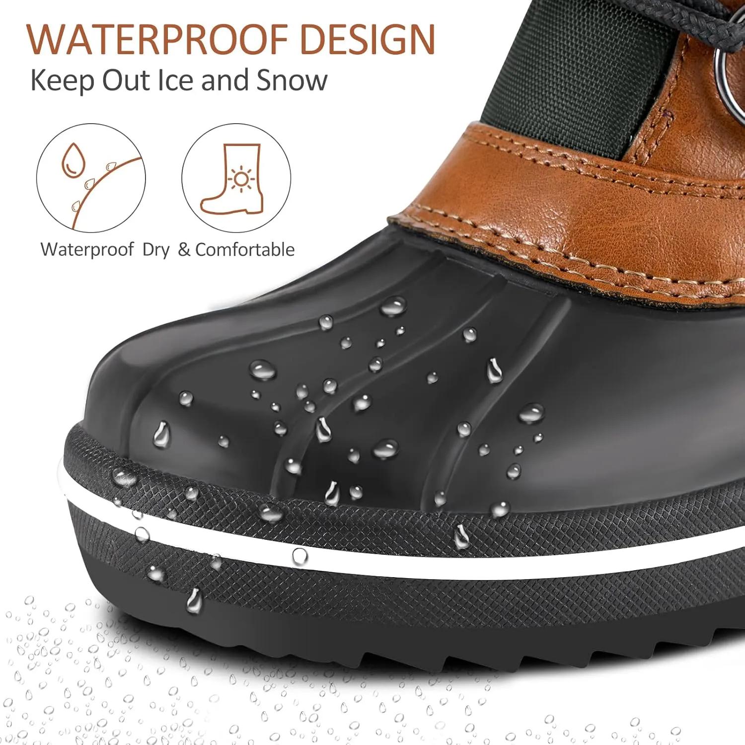 PIZZ ANNU Women's Snow Boots Waterproof Slip Resistant Warm Faux Fur Lined Lace up Mid Calf Winter Duck Boots Cold Weather Shoes