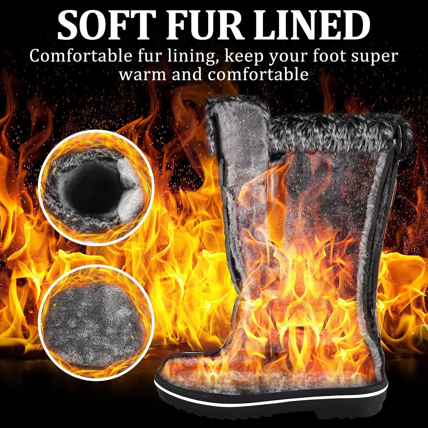 PIZZ ANNU Women's Snow Boots Waterproof Slip Resistant Warm Faux Fur Lined Lace up Mid Calf Winter Duck Boots Cold Weather Shoes