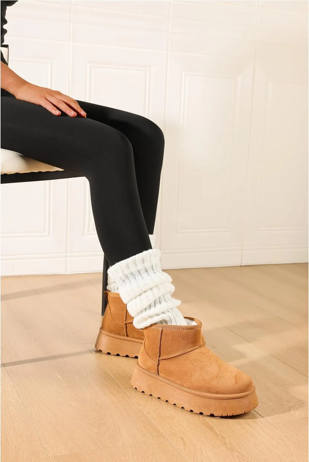 Platform Mini Boots, Ankle Boot Fur Lined Winter Boot For Women Platform Anti-Slip Snow Boots Waterproof Outdoor