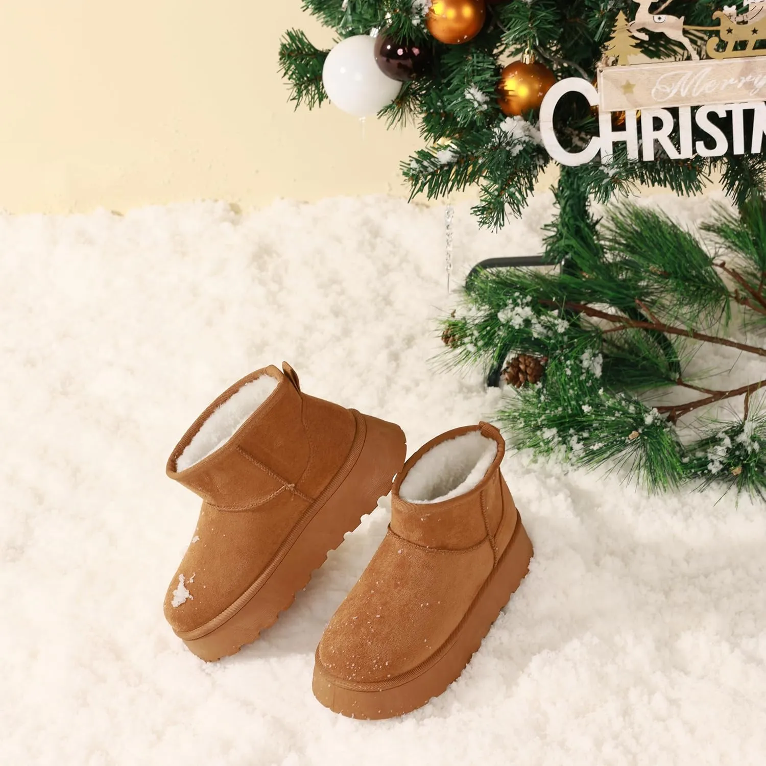 Platform Mini Boots, Ankle Boot Fur Lined Winter Boot For Women Platform Anti-Slip Snow Boots Waterproof Outdoor