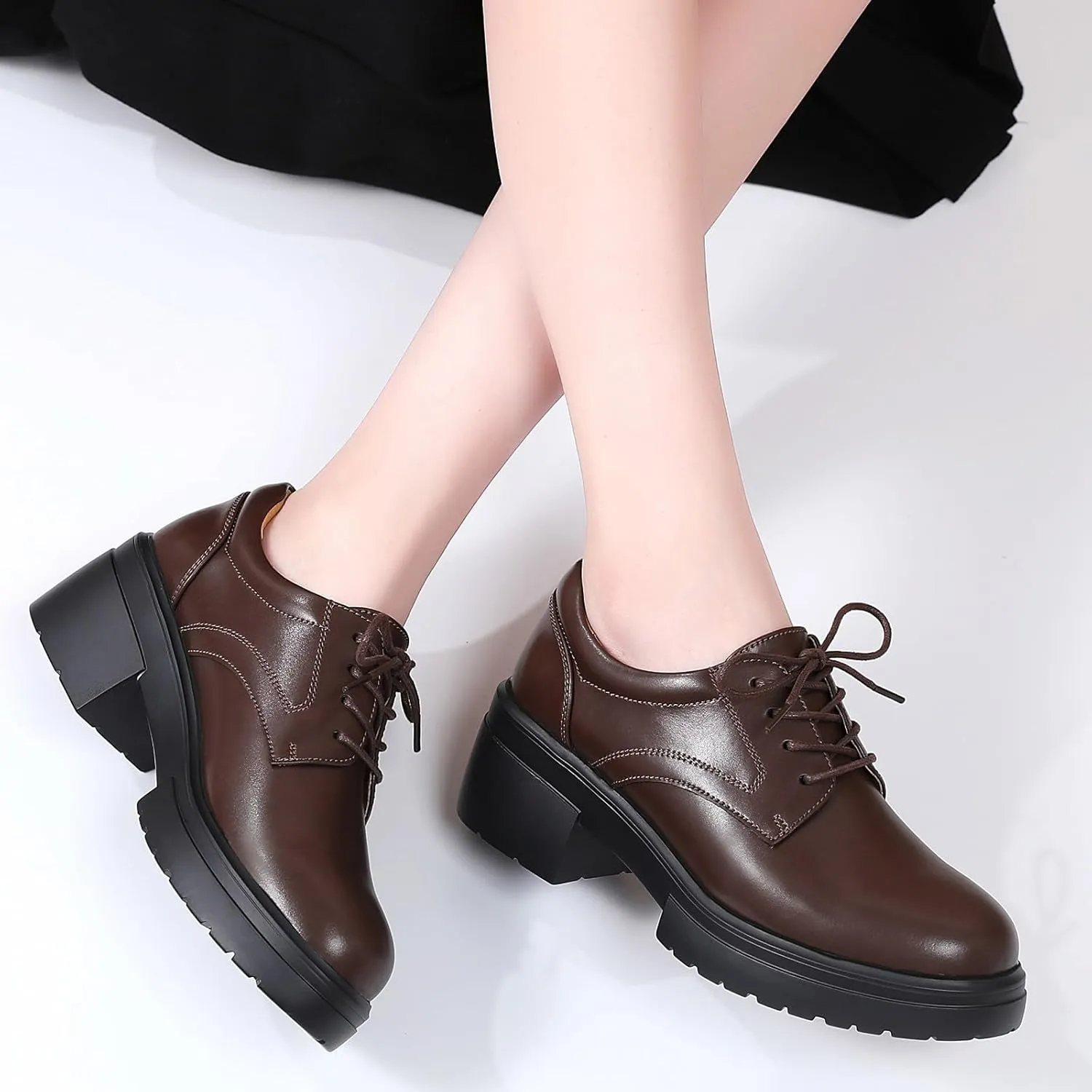 Platform Oxfords for Women Chunky Oxford Heels Women's Pumps Lace Up Shoes Office Work Ladies Casual Business Dress Shoes