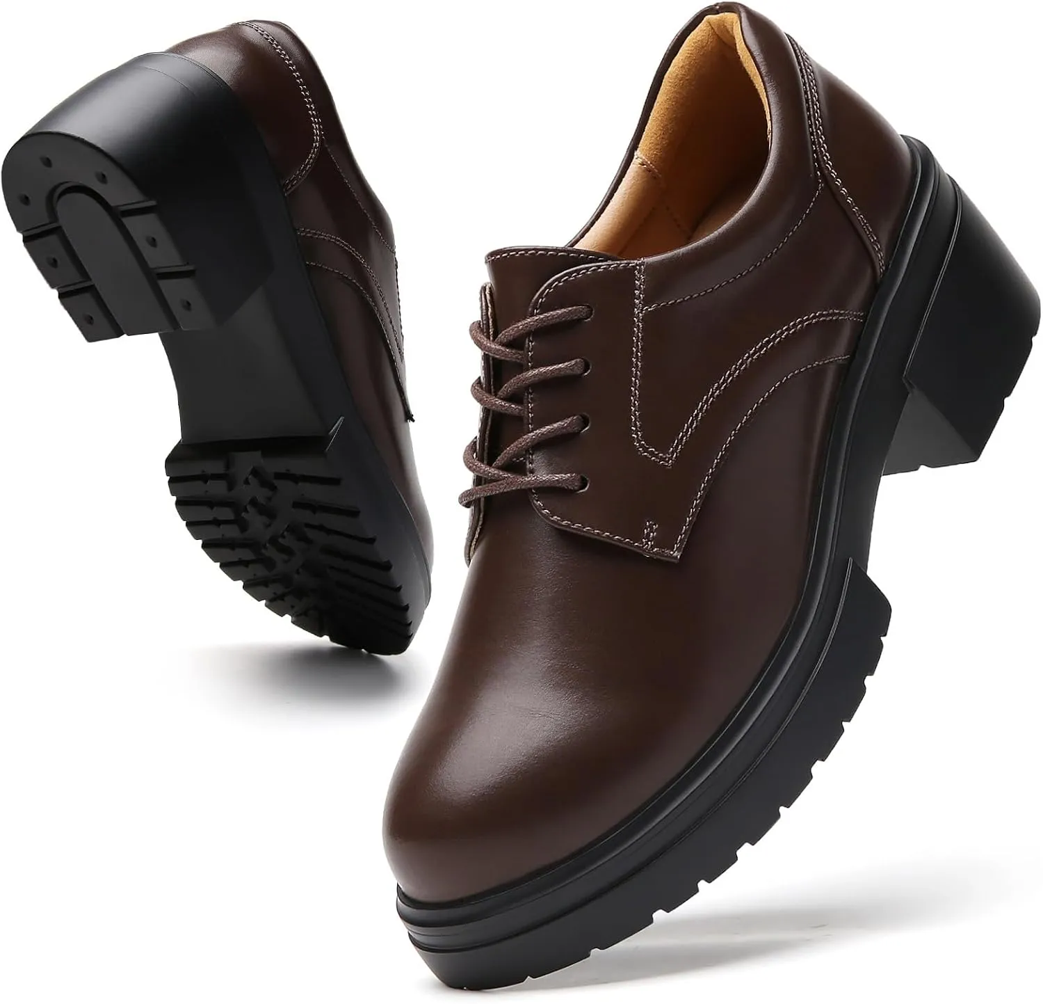 Platform Oxfords for Women Chunky Oxford Heels Women's Pumps Lace Up Shoes Office Work Ladies Casual Business Dress Shoes
