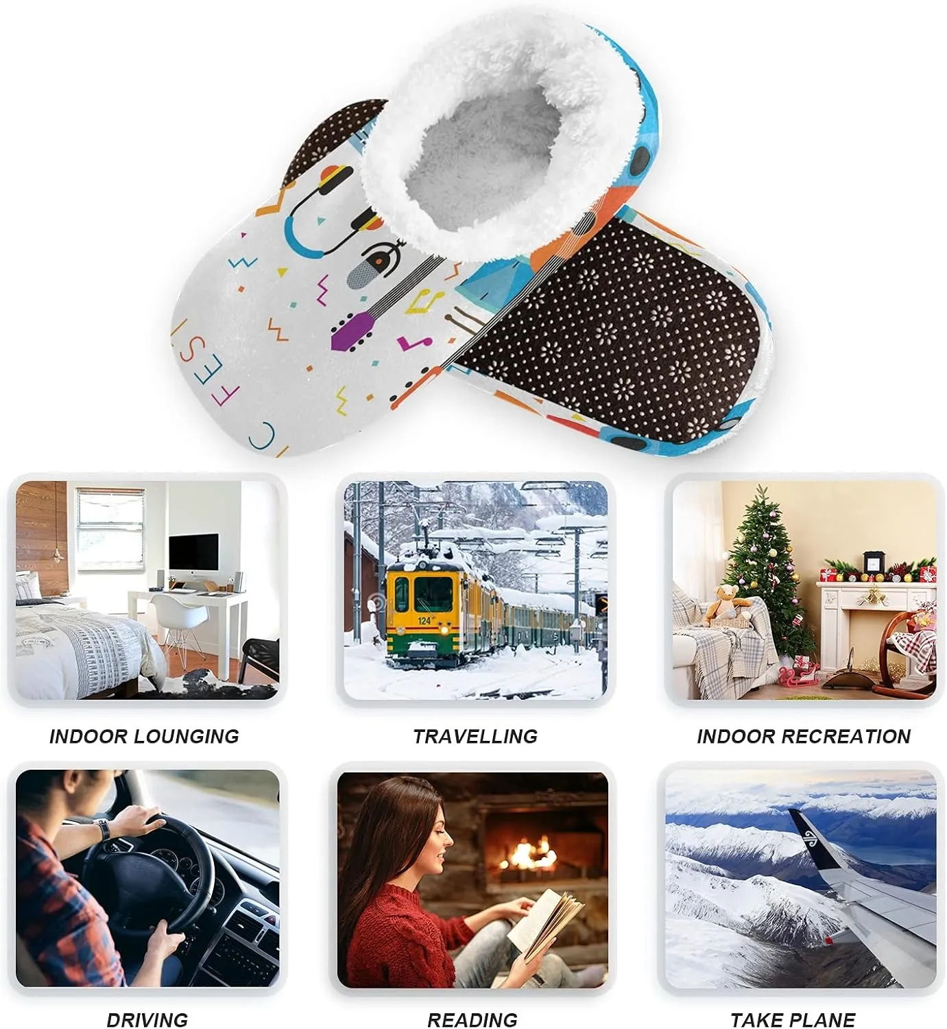 Poeticcity Unisex Fuzzy House Slippers, Warm Fur Lining Shoes, Non-Slip Memory Foam Slippers M-XXL