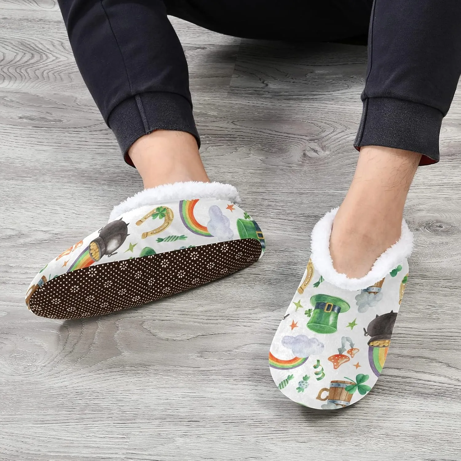 Poeticcity Unisex Fuzzy House Slippers, Warm Fur Lining Shoes, Non-Slip Memory Foam Slippers M-XXL