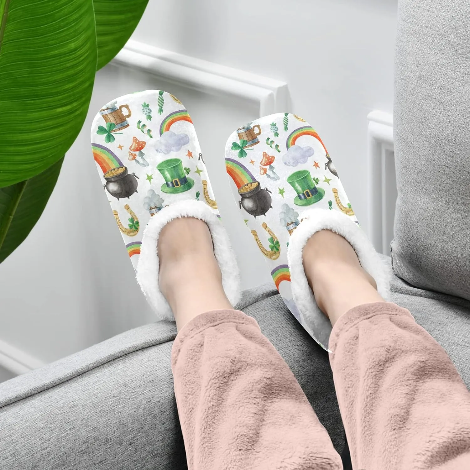 Poeticcity Unisex Fuzzy House Slippers, Warm Fur Lining Shoes, Non-Slip Memory Foam Slippers M-XXL