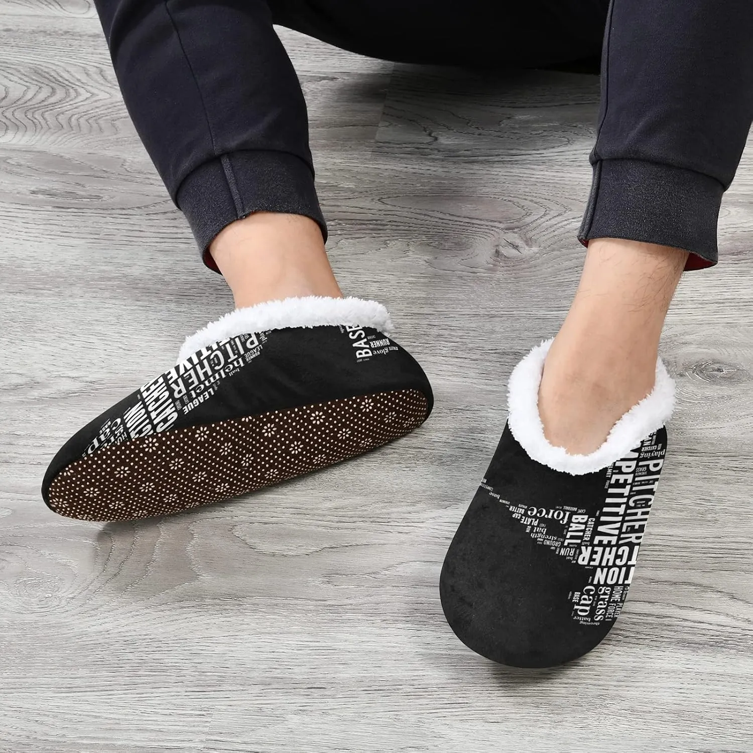 Poeticcity Unisex Fuzzy House Slippers, Warm Fur Lining Shoes, Non-Slip Memory Foam Slippers M-XXL