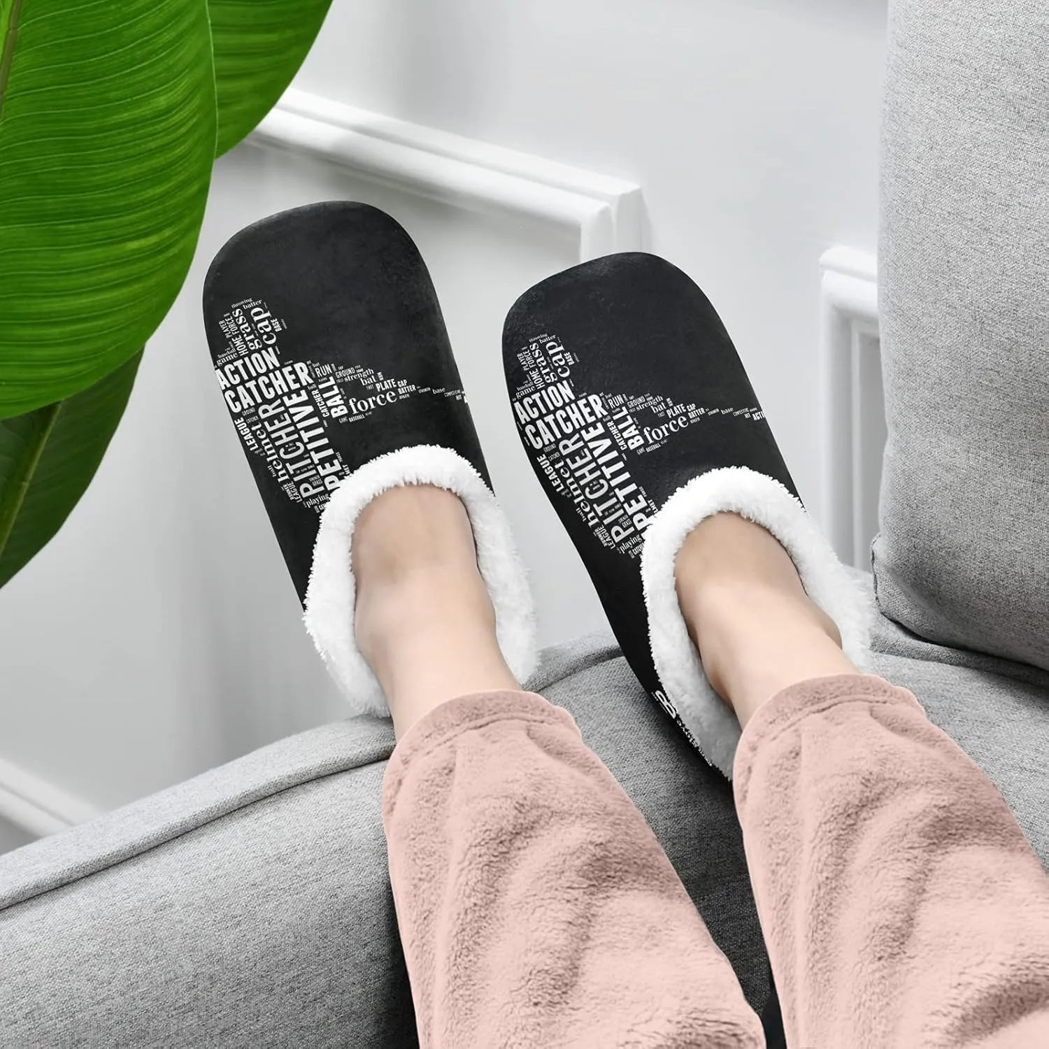 Poeticcity Unisex Fuzzy House Slippers, Warm Fur Lining Shoes, Non-Slip Memory Foam Slippers M-XXL