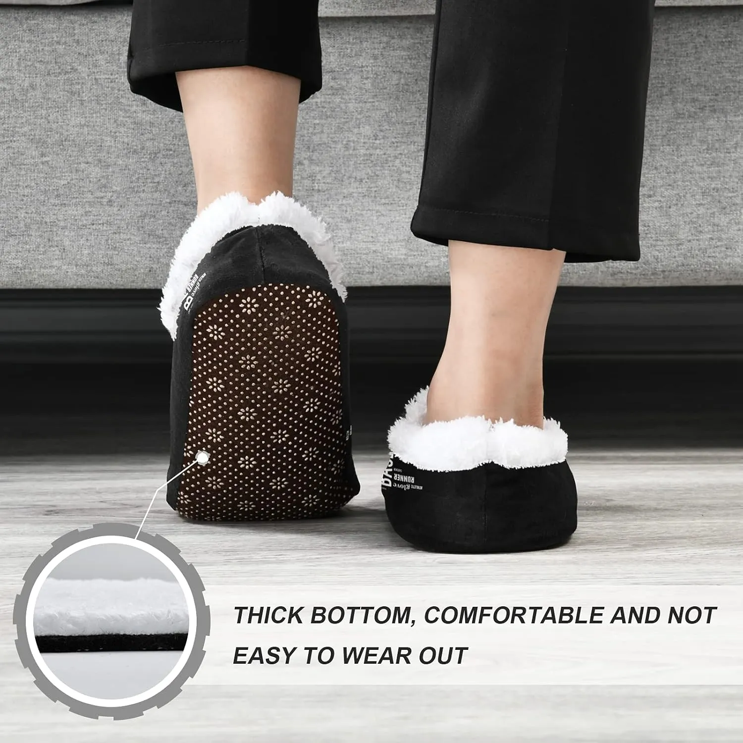 Poeticcity Unisex Fuzzy House Slippers, Warm Fur Lining Shoes, Non-Slip Memory Foam Slippers M-XXL