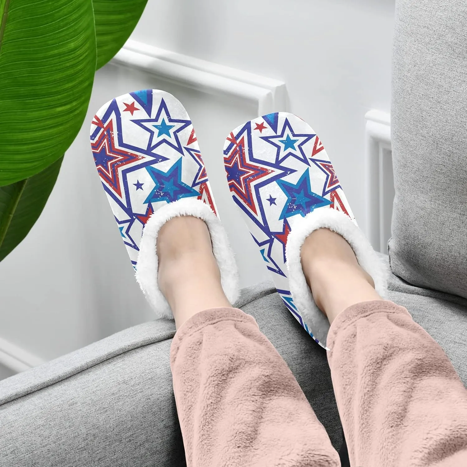Poeticcity Unisex Fuzzy House Slippers, Warm Fur Lining Shoes, Non-Slip Memory Foam Slippers M-XXL