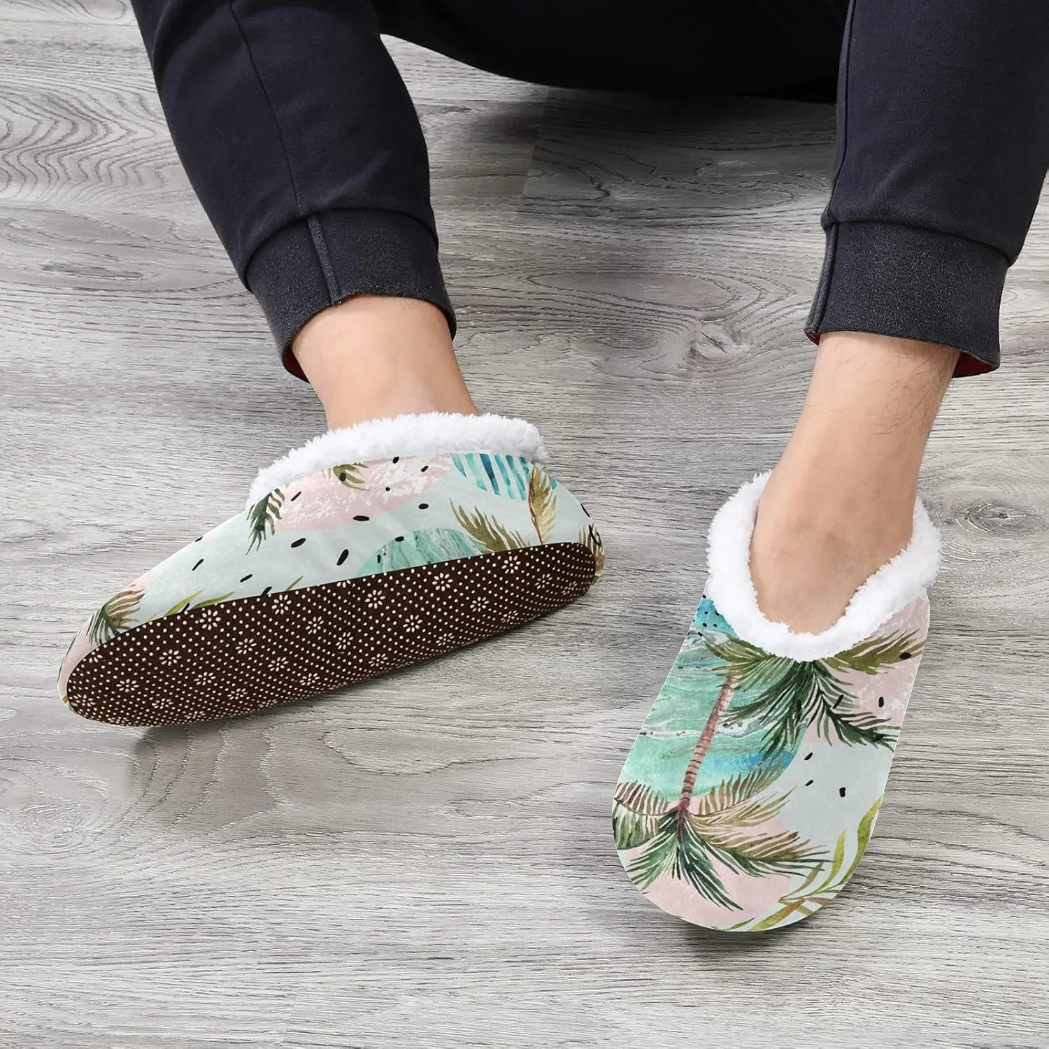 Poeticcity Unisex Fuzzy House Slippers, Warm Fur Lining Shoes, Non-Slip Memory Foam Slippers M-XXL