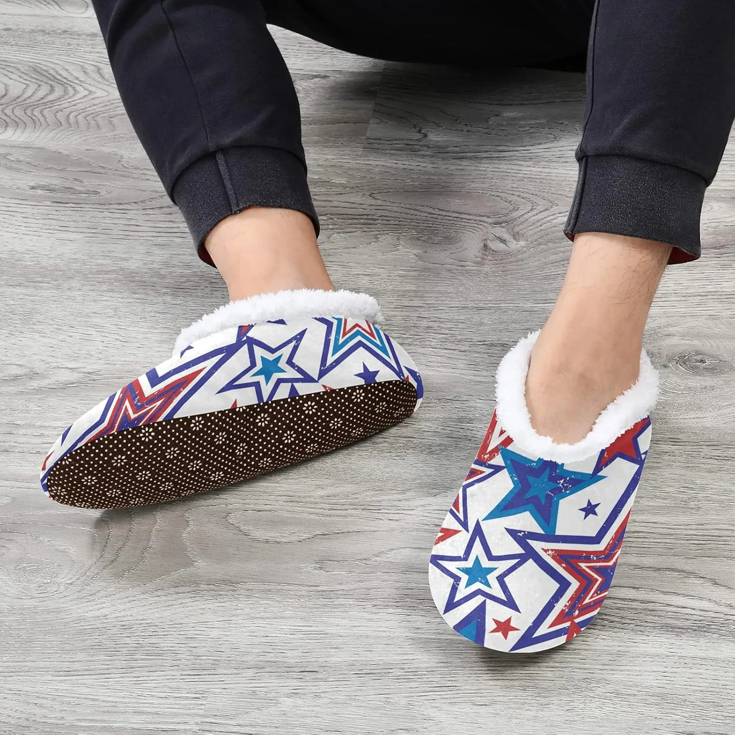 Poeticcity Unisex Fuzzy House Slippers, Warm Fur Lining Shoes, Non-Slip Memory Foam Slippers M-XXL
