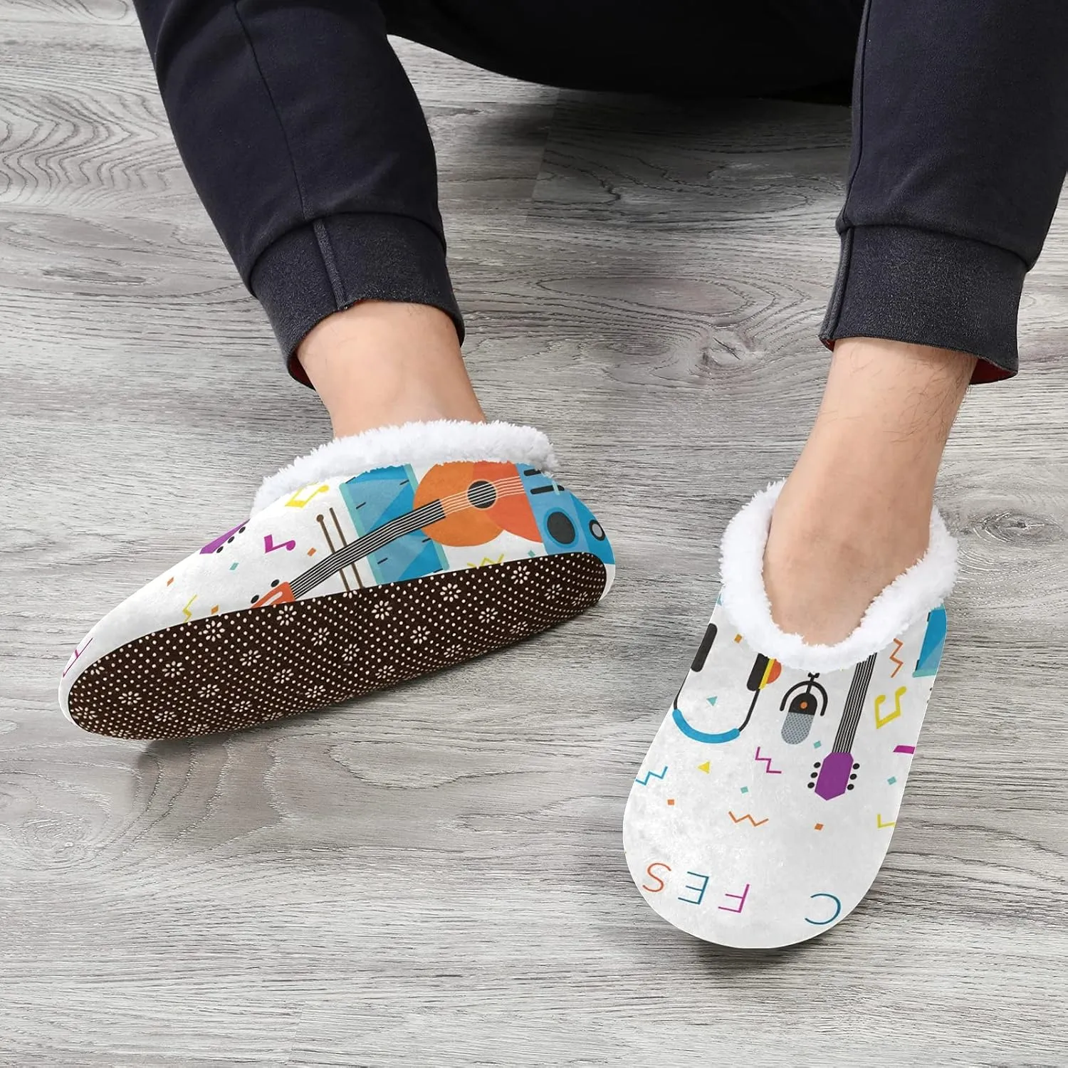 Poeticcity Unisex Fuzzy House Slippers, Warm Fur Lining Shoes, Non-Slip Memory Foam Slippers M-XXL