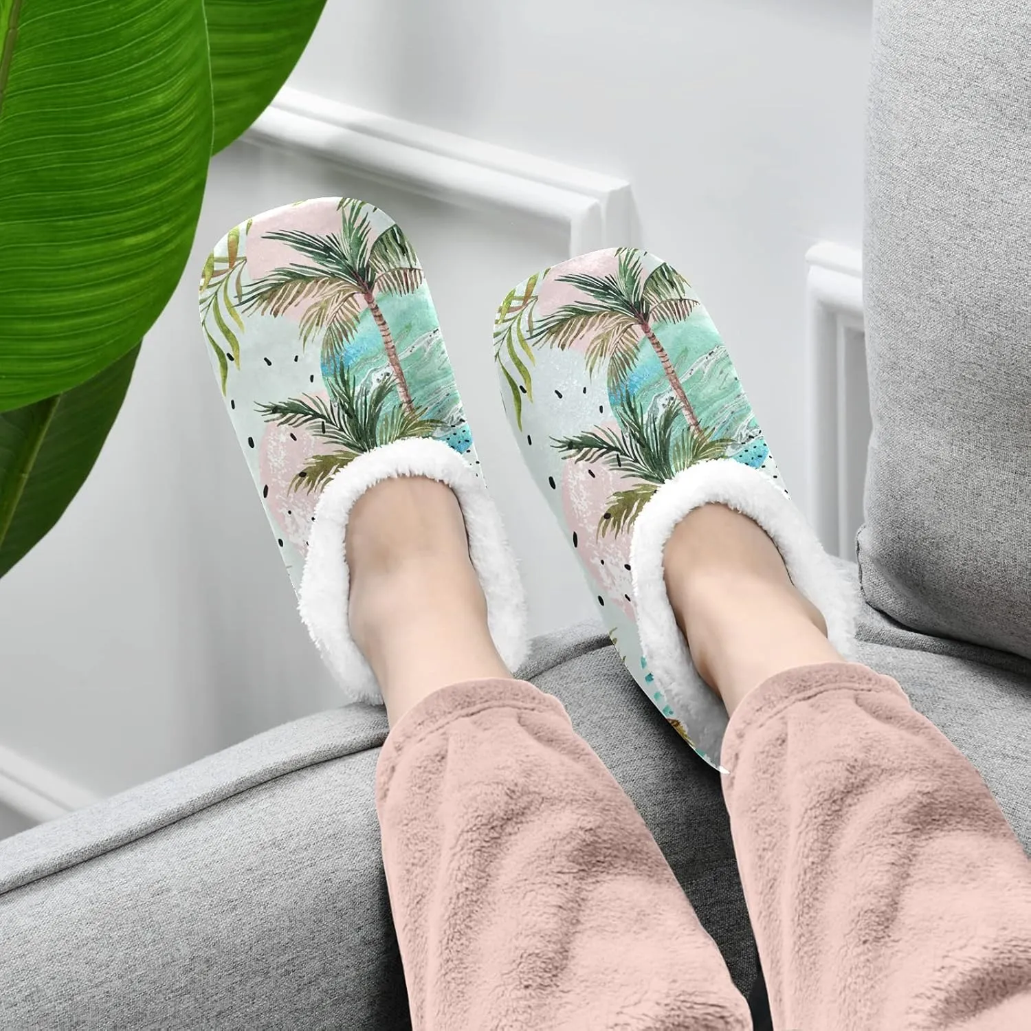 Poeticcity Unisex Fuzzy House Slippers, Warm Fur Lining Shoes, Non-Slip Memory Foam Slippers M-XXL