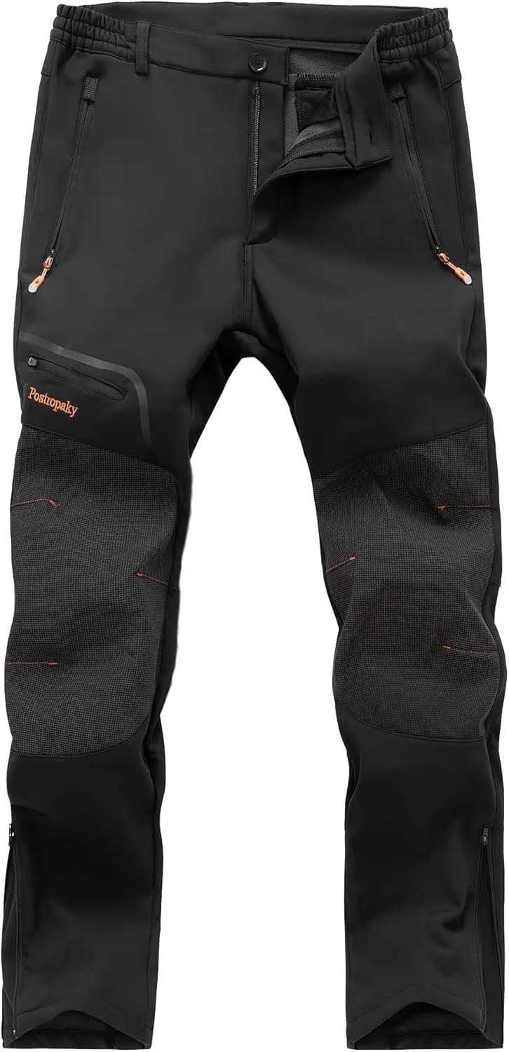 Postropaky Mens Hiking Snow Ski Pants Waterproof Outdoor Insulated Softshell Pants Snowboard Zipper Bottom Leg