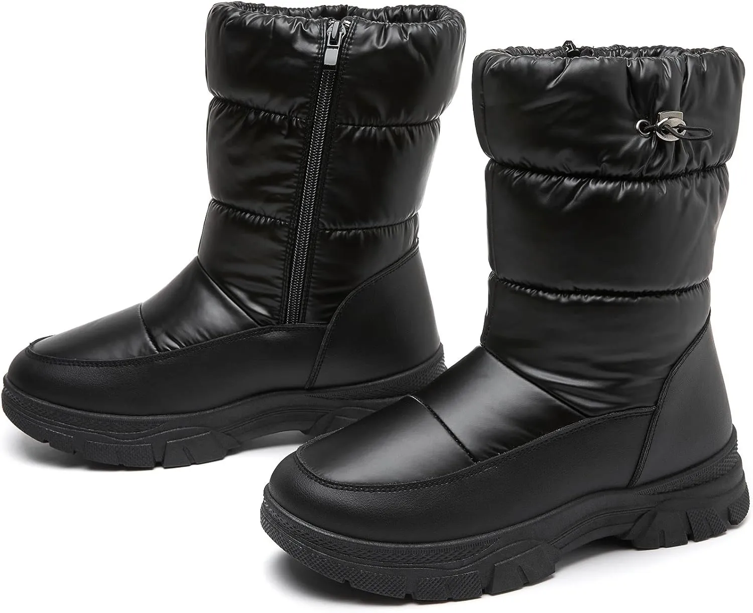 POVOGER Womens Winter Boots Snow Boots For Women Black Mid Calf Platform Boots Warm Fur Fashion Slip On Boots