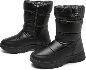 POVOGER Womens Winter Boots Snow Boots For Women Black Mid Calf Platform Boots Warm Fur Fashion Slip On Boots