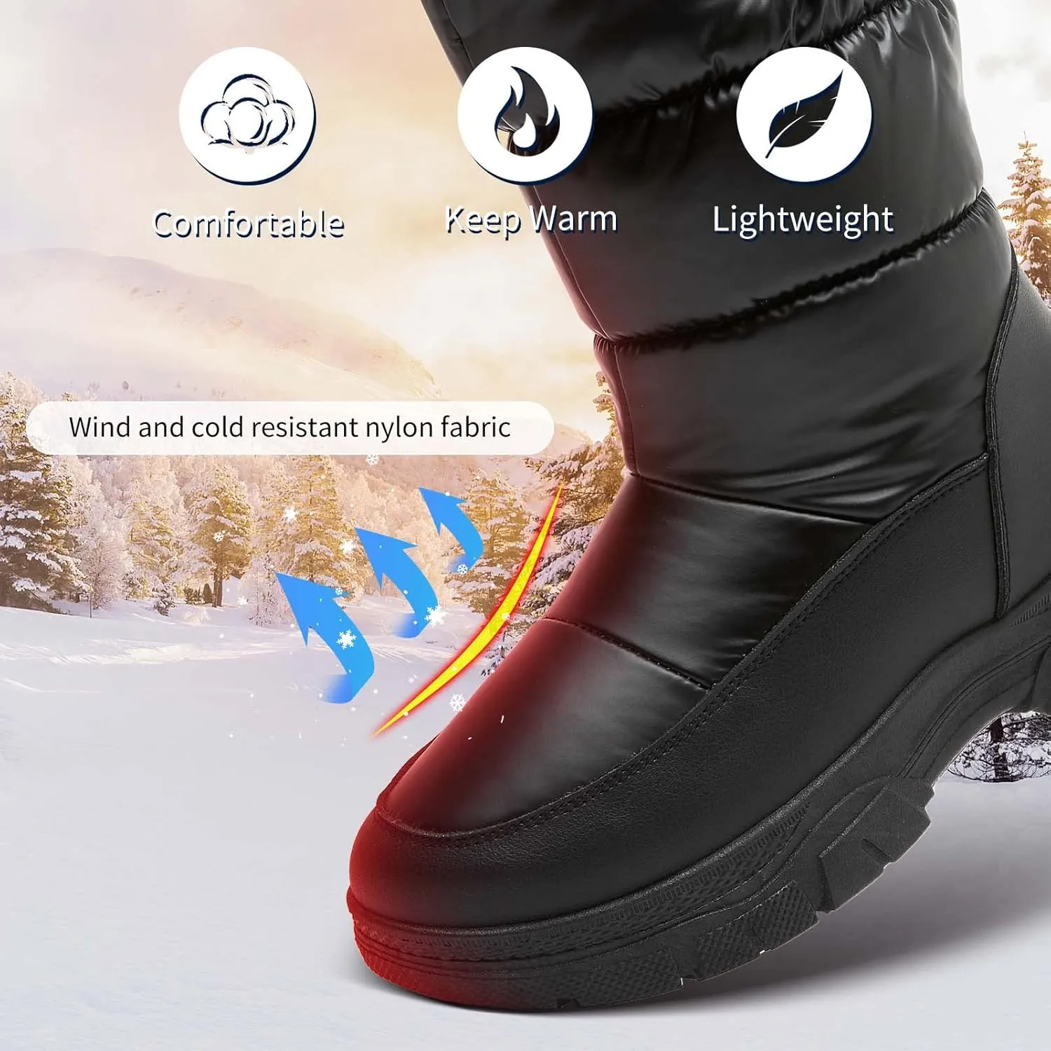 POVOGER Womens Winter Boots Snow Boots For Women Black Mid Calf Platform Boots Warm Fur Fashion Slip On Boots