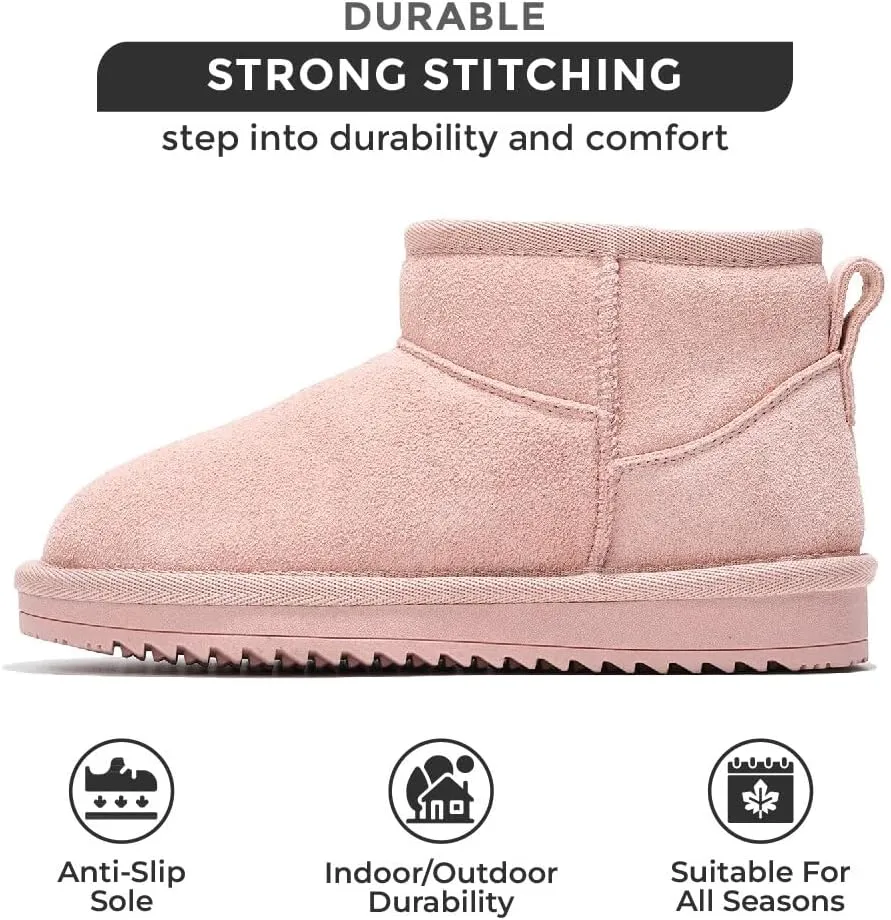 Project Cloud Genuine Leather Girls Boots – Lightweight & Cozy Fur Ankle Boots with Memory Foam – Non Slip Kids Boots for Girls, Perfect for Fall and Everyday Wear