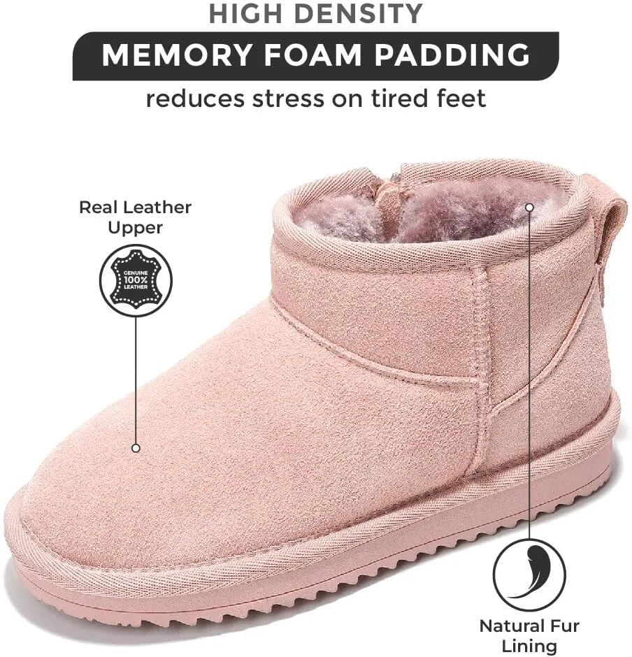 Project Cloud Genuine Leather Girls Boots – Lightweight & Cozy Fur Ankle Boots with Memory Foam – Non Slip Kids Boots for Girls, Perfect for Fall and Everyday Wear