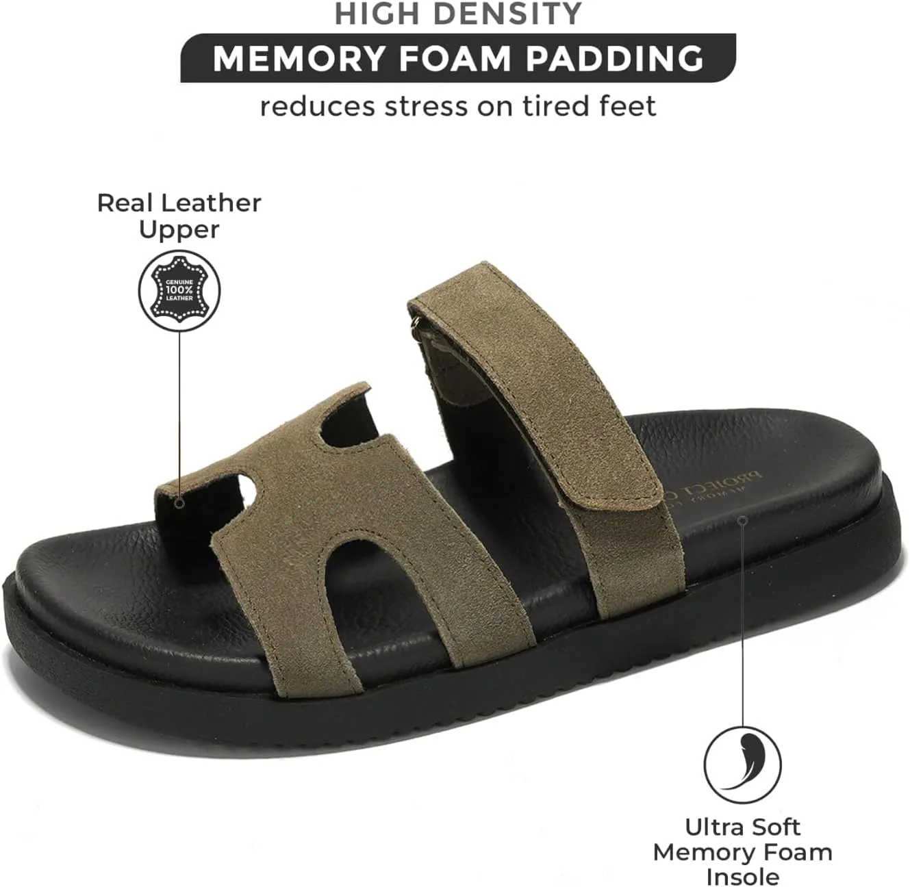 Project Cloud Genuine Leather Womens Sandals - Stylish & Comfy Sandals for Women Footwear with Memory Foam Insole - Slip-Resistant Slides for Women (Mayven)