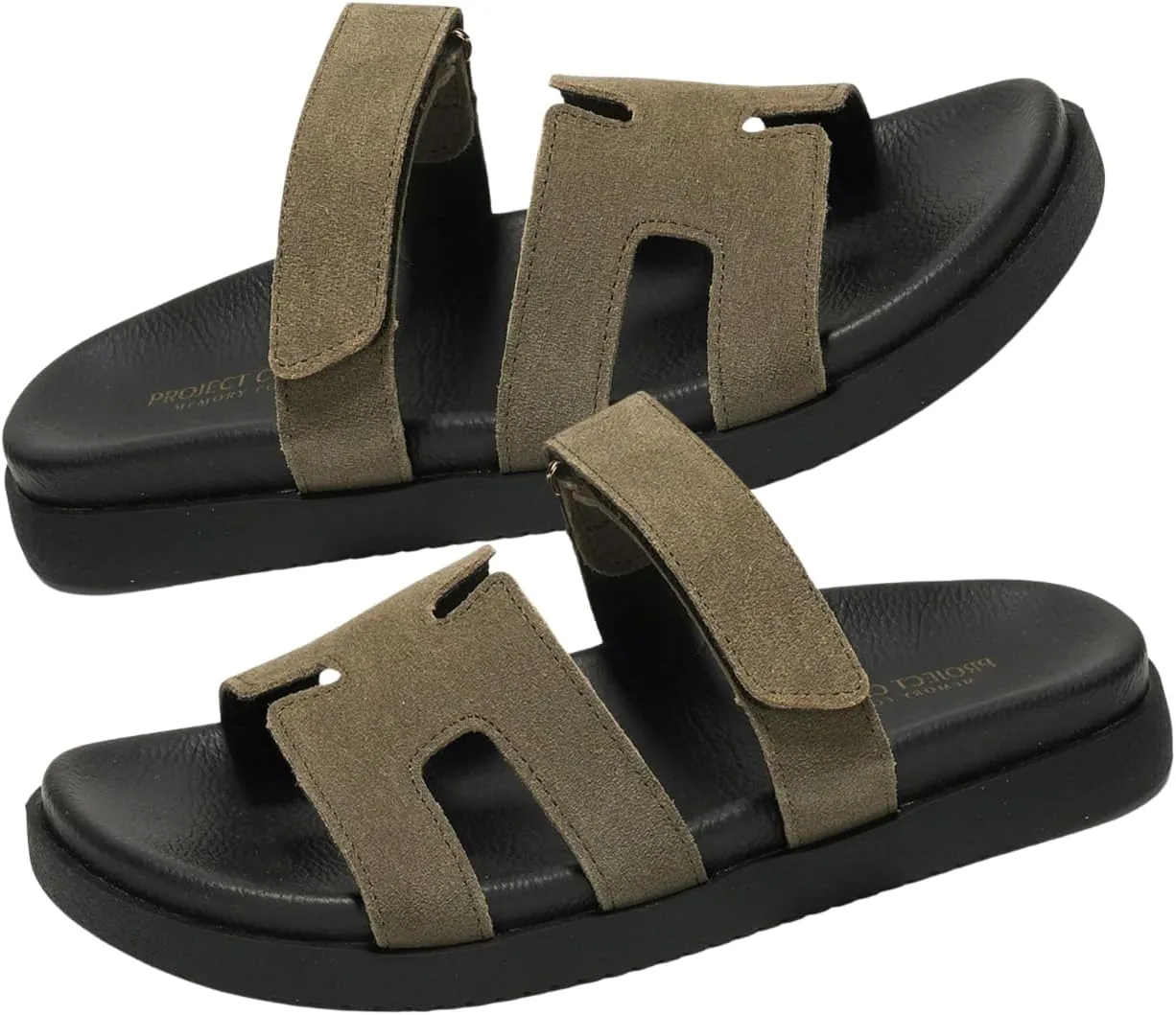 Project Cloud Genuine Leather Womens Sandals - Stylish & Comfy Sandals for Women Footwear with Memory Foam Insole - Slip-Resistant Slides for Women (Mayven)