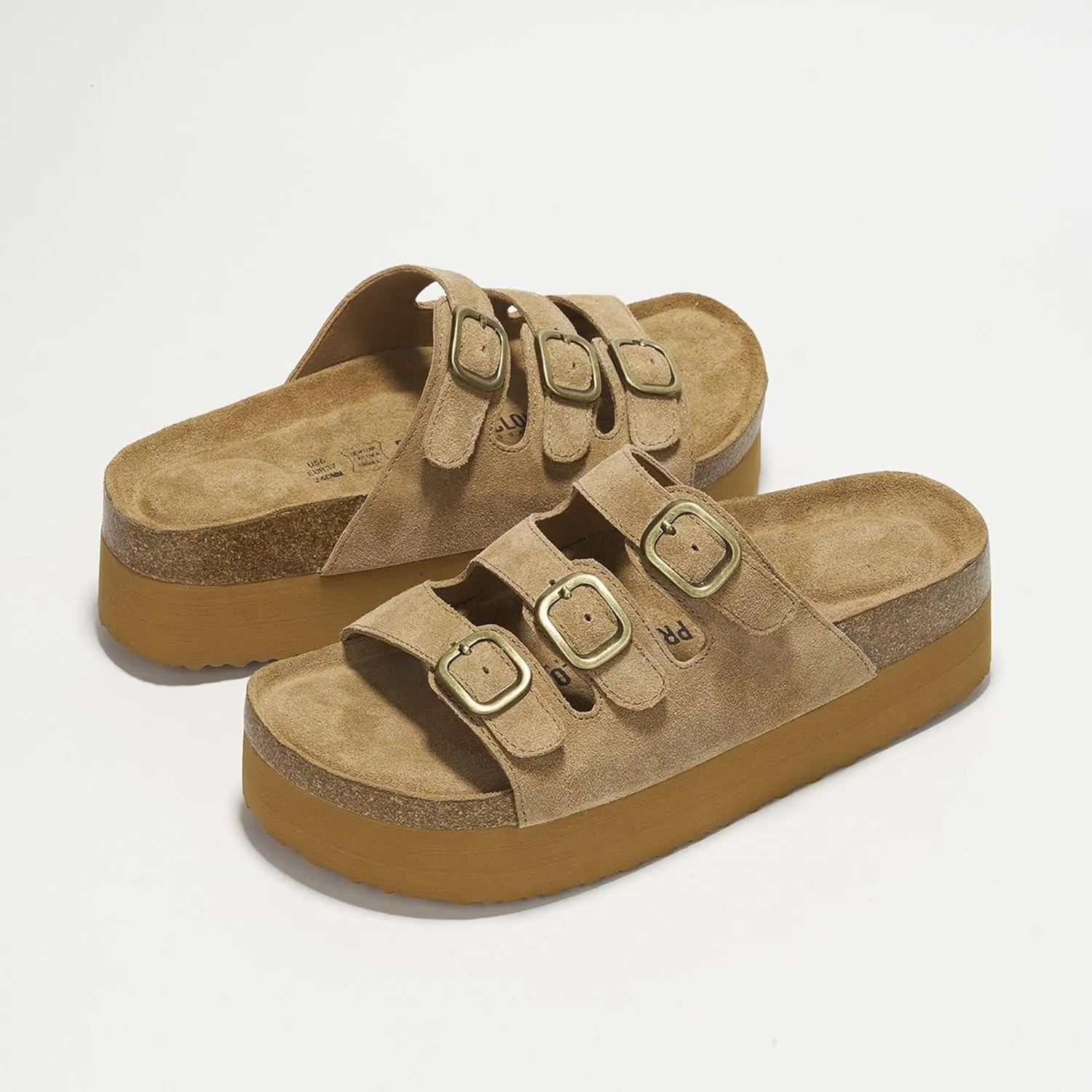 Project Cloud Genuine Suede Womens Sandals - Comfortable Wedges & Platform Sandals for Women with Memory Foam Insole - Non-Slip 3-Strap Wedge for Women Footwear (Dyan)