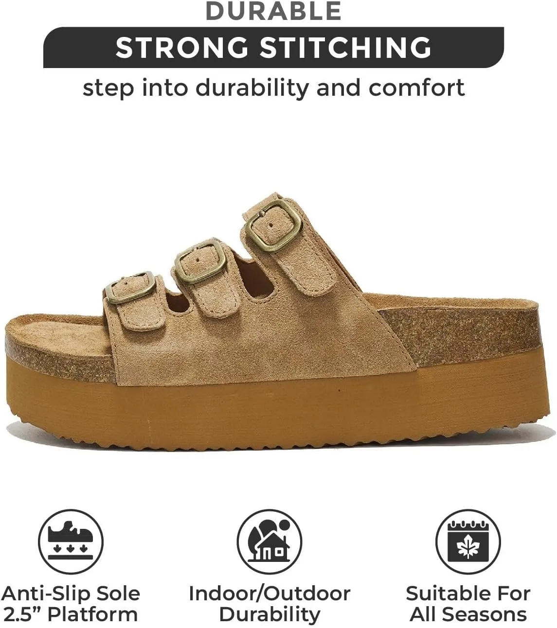 Project Cloud Genuine Suede Womens Sandals - Comfortable Wedges & Platform Sandals for Women with Memory Foam Insole - Non-Slip 3-Strap Wedge for Women Footwear (Dyan)