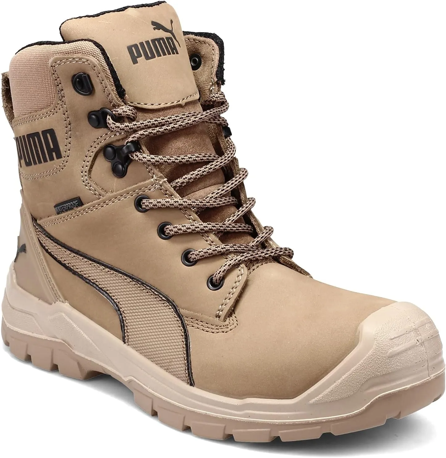 PUMA Men's Conquest Waterproof Composite Toe EH Zip Industrial Shoe, Stone, 12 Wide