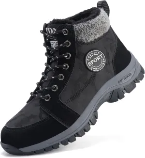 Qiucdzi Mens Winter Snow Boots Warm Fur Lined Anti-Slip Ankle Booties Outdoor Walking Shoes Non-Slip Trekking Shoes