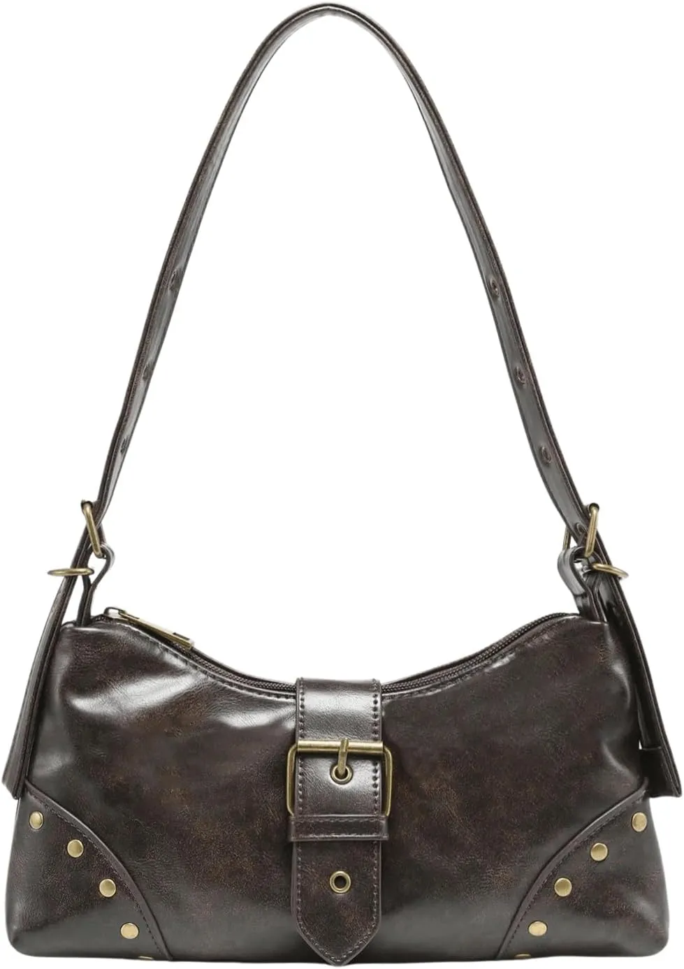 QWINEE Women's Studded Y2k Purse Rivet Hobo Purse Punk Leather Shoulder Bag with Buckle
