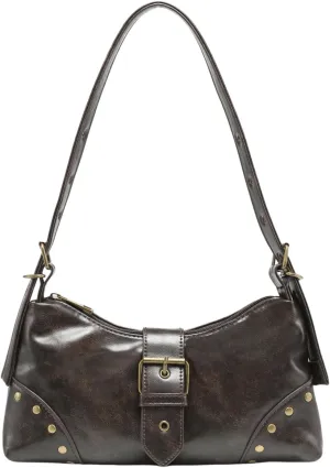 QWINEE Women's Studded Y2k Purse Rivet Hobo Purse Punk Leather Shoulder Bag with Buckle