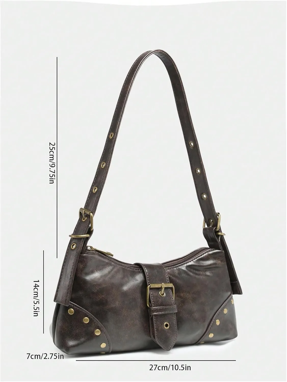 QWINEE Women's Studded Y2k Purse Rivet Hobo Purse Punk Leather Shoulder Bag with Buckle