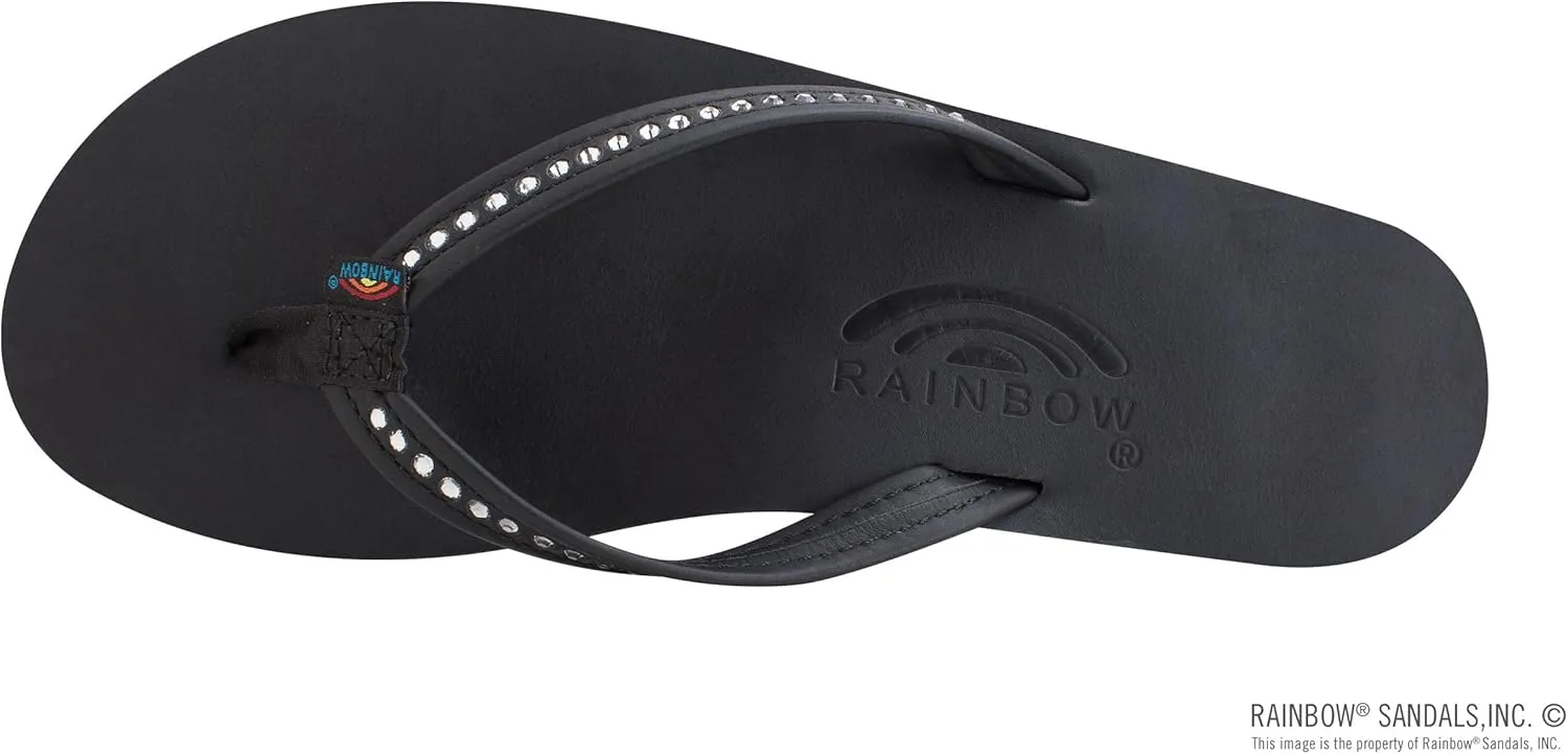 Rainbow Sandals Women's Single Layer Premier Leather w/Swarovski Crystal Narrow Strap