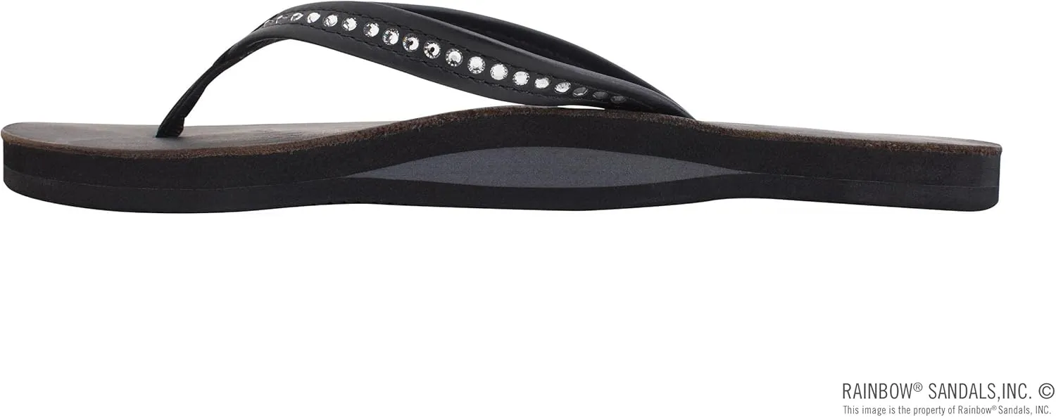 Rainbow Sandals Women's Single Layer Premier Leather w/Swarovski Crystal Narrow Strap