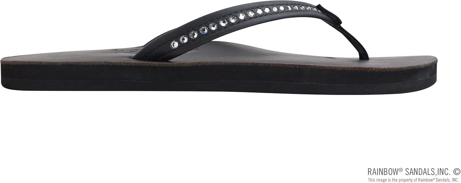 Rainbow Sandals Women's Single Layer Premier Leather w/Swarovski Crystal Narrow Strap