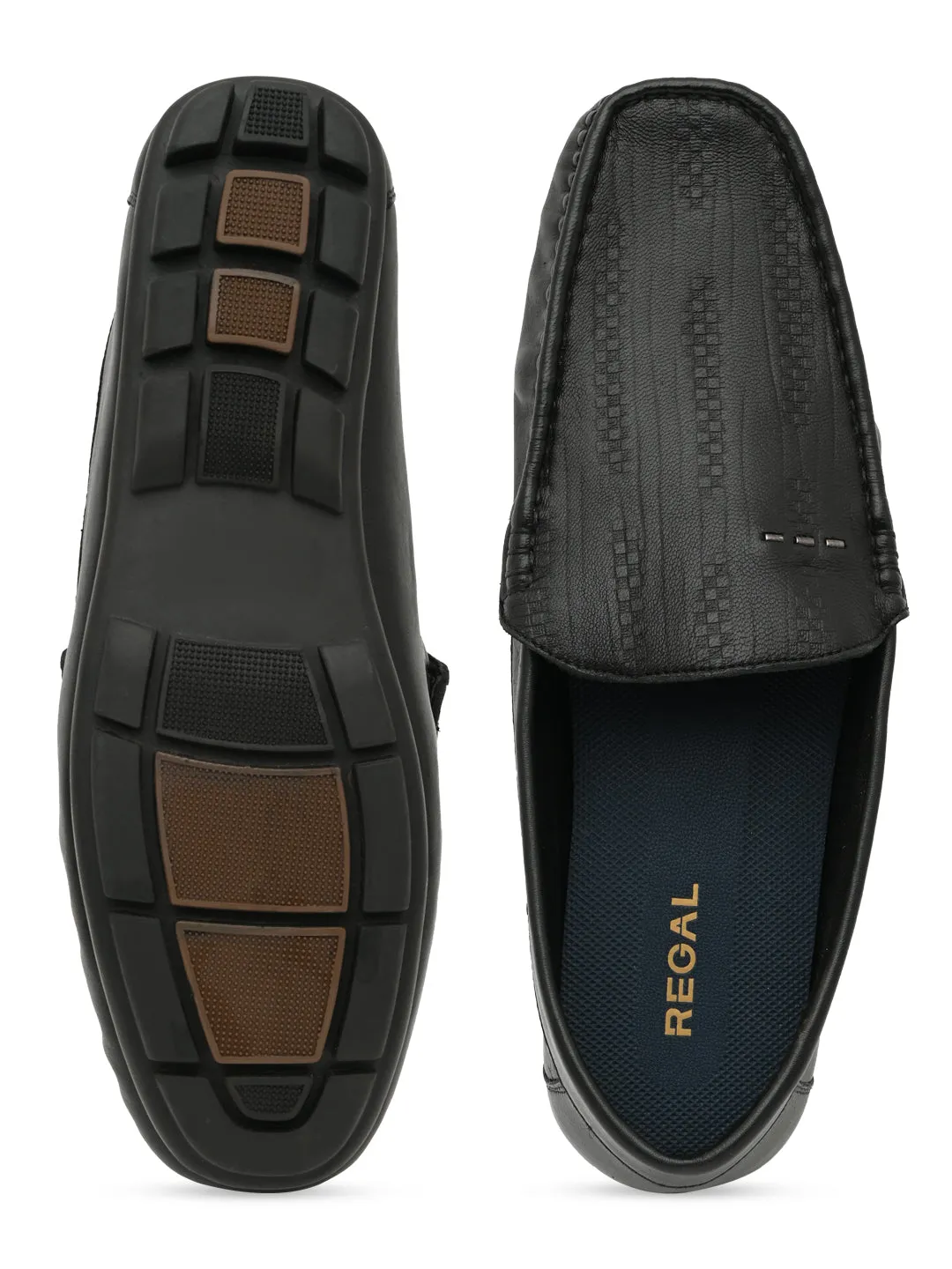 Regal Black Men Textured Casual Driving Loafers