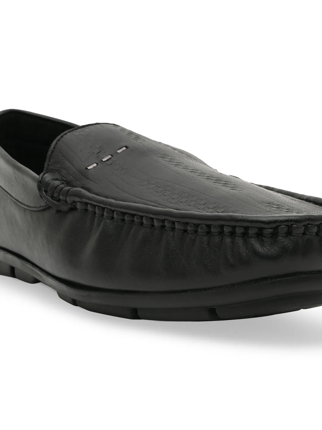 Regal Black Men Textured Casual Driving Loafers