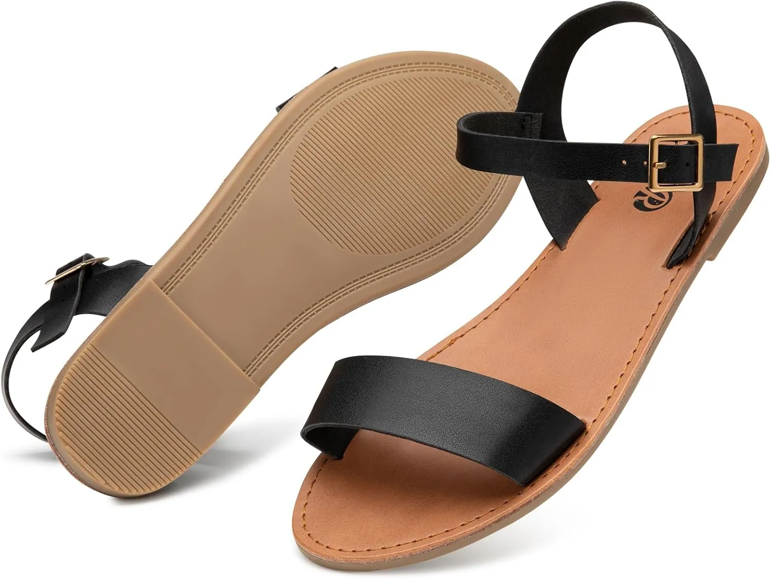 Rekayla Flat Faux Leather Ankle Strap and Adjustable Buckle Sandals for Women