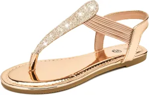 Rekayla Flat Sandals - Sparkling Elastic Strappy Thong Ankle Strap Sandals for Women