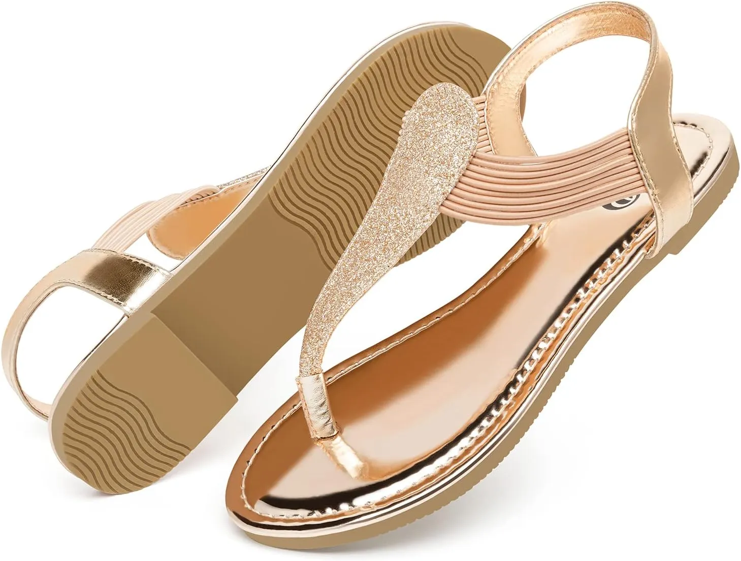 Rekayla Flat Sandals - Sparkling Elastic Strappy Thong Ankle Strap Sandals for Women