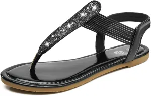 Rekayla Flat Sandals - Sparkling Elastic Strappy Thong Ankle Strap Sandals for Women