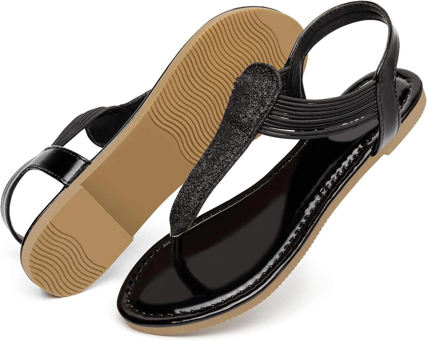 Rekayla Flat Sandals - Sparkling Elastic Strappy Thong Ankle Strap Sandals for Women