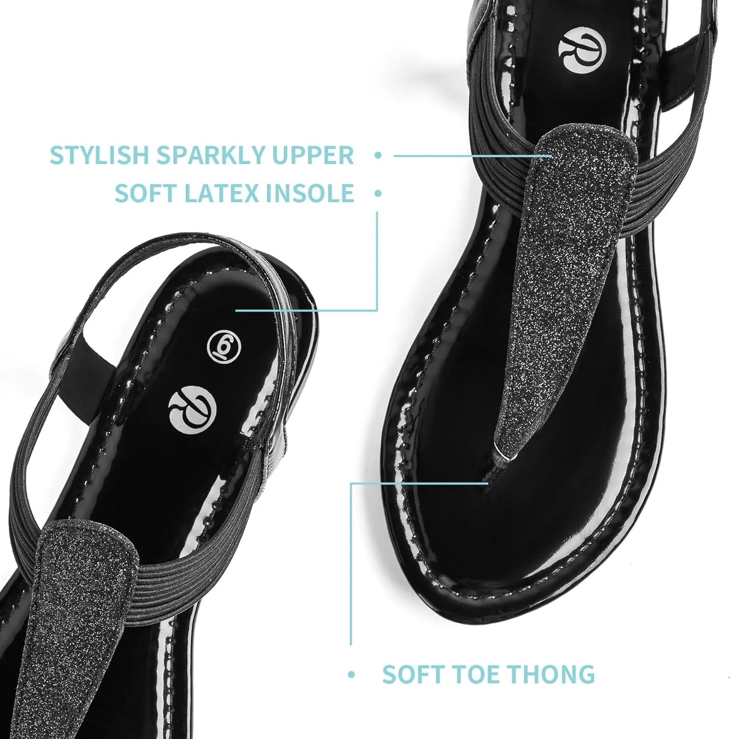 Rekayla Flat Sandals - Sparkling Elastic Strappy Thong Ankle Strap Sandals for Women